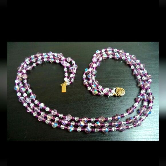 STUNNING VINTAGE ESTATE SIGNED STERLING AB GLASS TRIPLE STRAND 21.5" NECKLACE - Picture 1 of 2